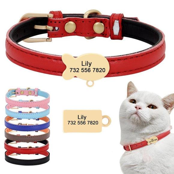 Premium Small Personalized Leather Collar with Bell - 1: FancyPetTags.com