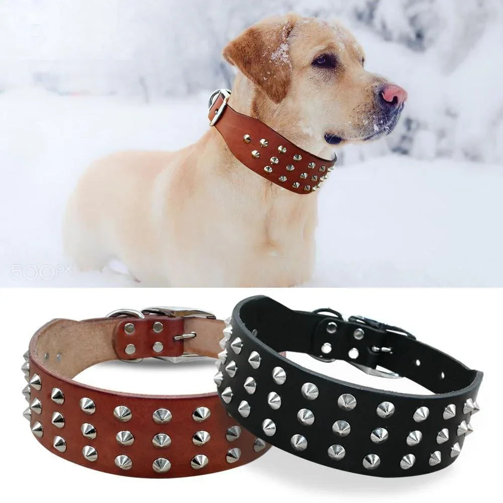 Studded Genuine Leather Dog Collar | Rivet Anti-Bite Neck