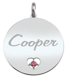 59011: Personalized Pet Birthstone Round Disc Pendant – 1 Stone | Engravable Large Medallion