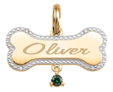 59014: Personalized Pet Birthstone Dog Bone Pendant – 1 Stone | Engravable Milgrain Border