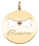 59015: Personalized Pet Birthstone Round Disc Pendant – 1 Stone | Engravable Bone Cutout