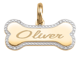 59016: Personalized Pet Dog Bone Pendant – Engraved Name | Milgrain Border Charm