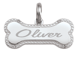 59016: Personalized Pet Dog Bone Pendant – Engraved Name | Milgrain Border Charm