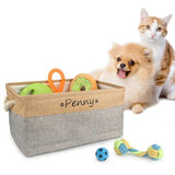 Personalised Pet Toy Basket | Custom Name Canvas Storage Basket for Dogs & Cats - 2: FancyPetTags.com
