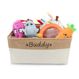 Personalised Pet Toy Basket | Custom Name Canvas Storage Basket for Dogs & Cats - 7: FancyPetTags.com