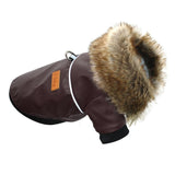 Faux Fur Collar Leather Pet Jacket Harness - 12: www.FancyPetTags.com