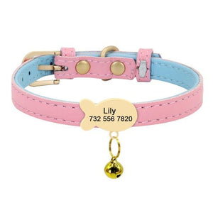 Premium Small Personalized Leather Collar with Bell - 1: FancyPetTags.com